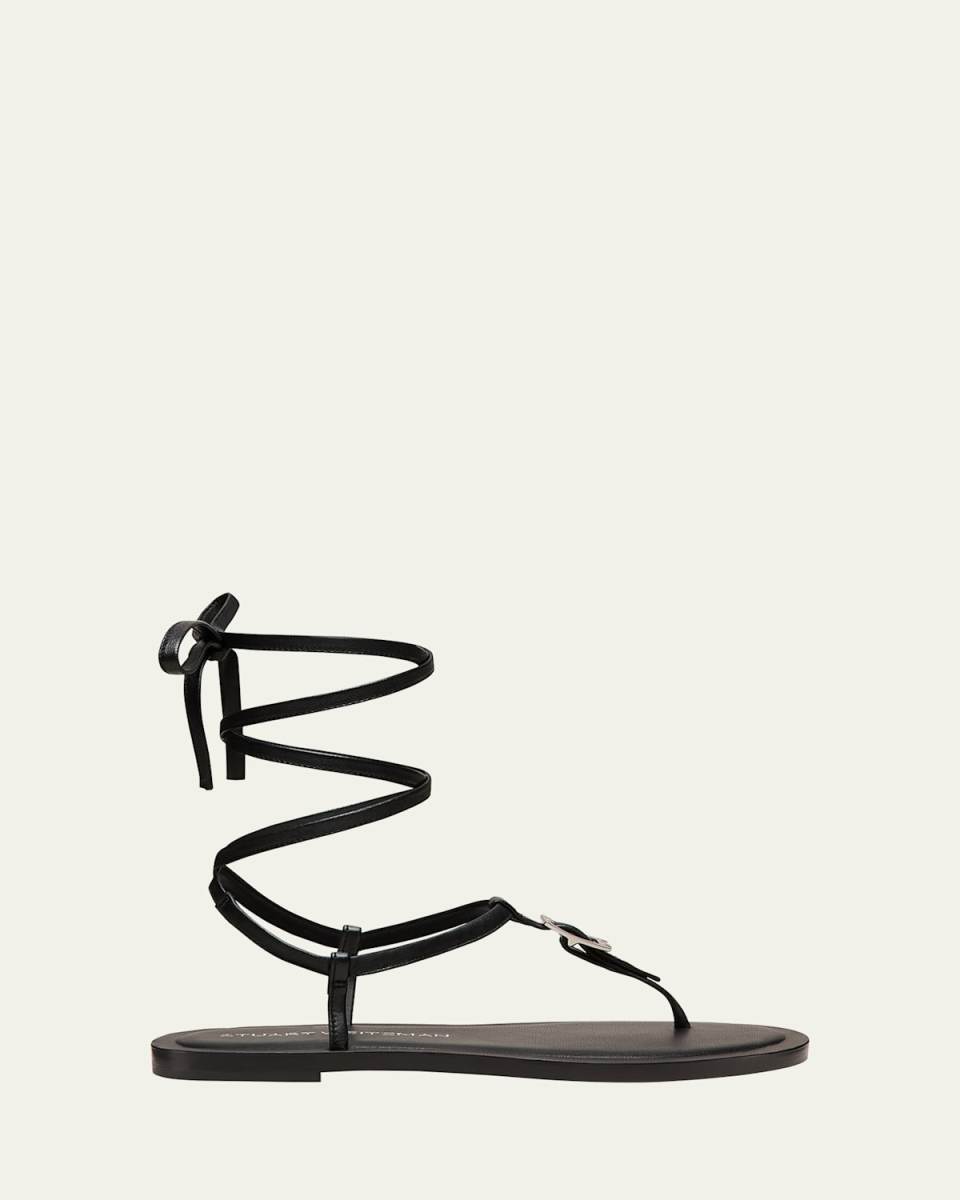 Georgie Leather Ankle-Wrap Flat Sandals